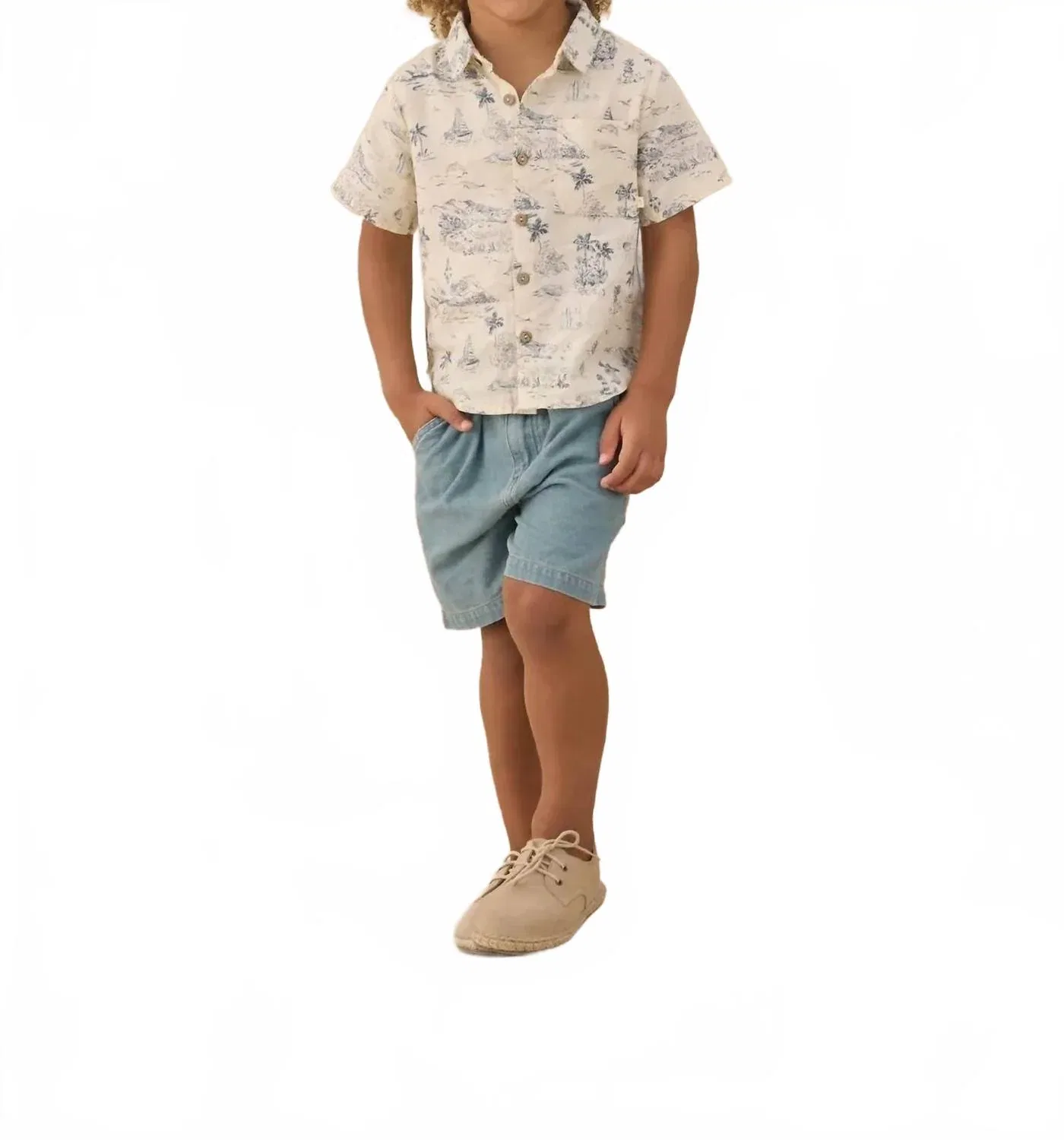 Детская рубашка с коротким рукавом и воротником Ocean Toile Rylee + Cru, Ocean Toile