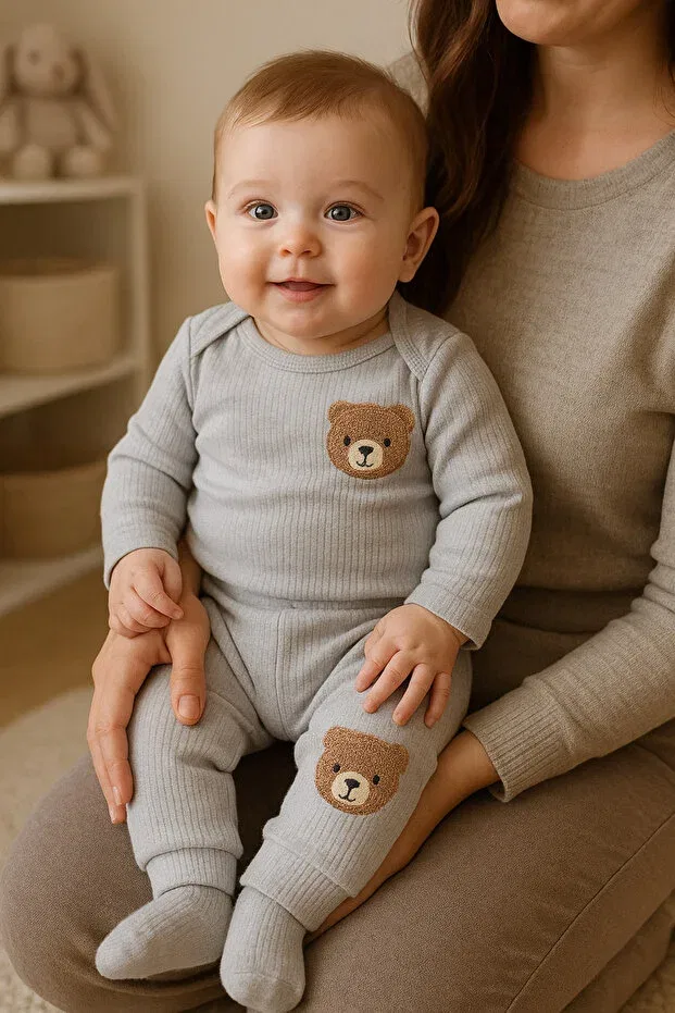 Детский комплект боди с длинным рукавом Anne Dokunuşu Gibi Kuzum Bebe, Gray — фото 2