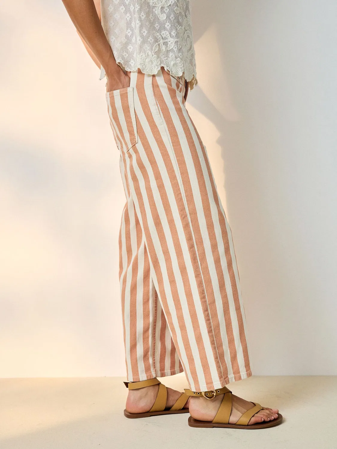 Джинсы Next Wide leg Jeans пастельно-оранжевого цвета — фото 3