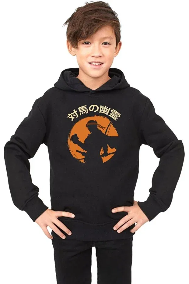 Детское худи для девочек с принтом Ghost of Tsushima Tshirthane, Black