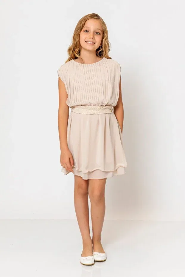 Детское платье для девочек с поясом Elegant Incity, Beige