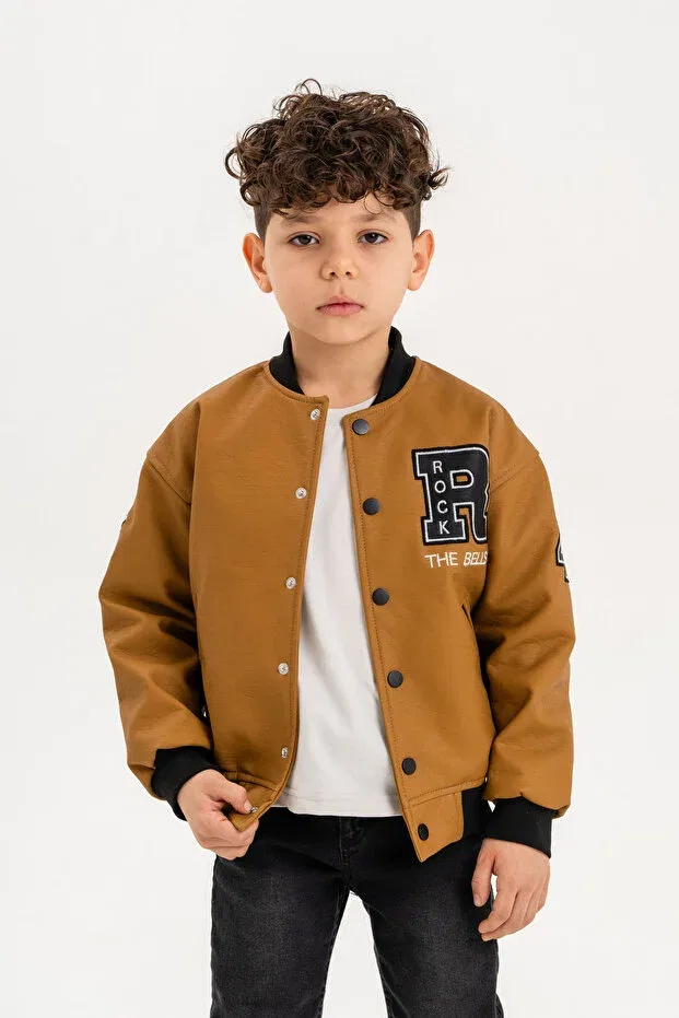 Детское пальто-блейзер для девочек с принтом Rock Embroidered Snap Fastener Boy's Leather Jacket Dazzledkids, Mustard