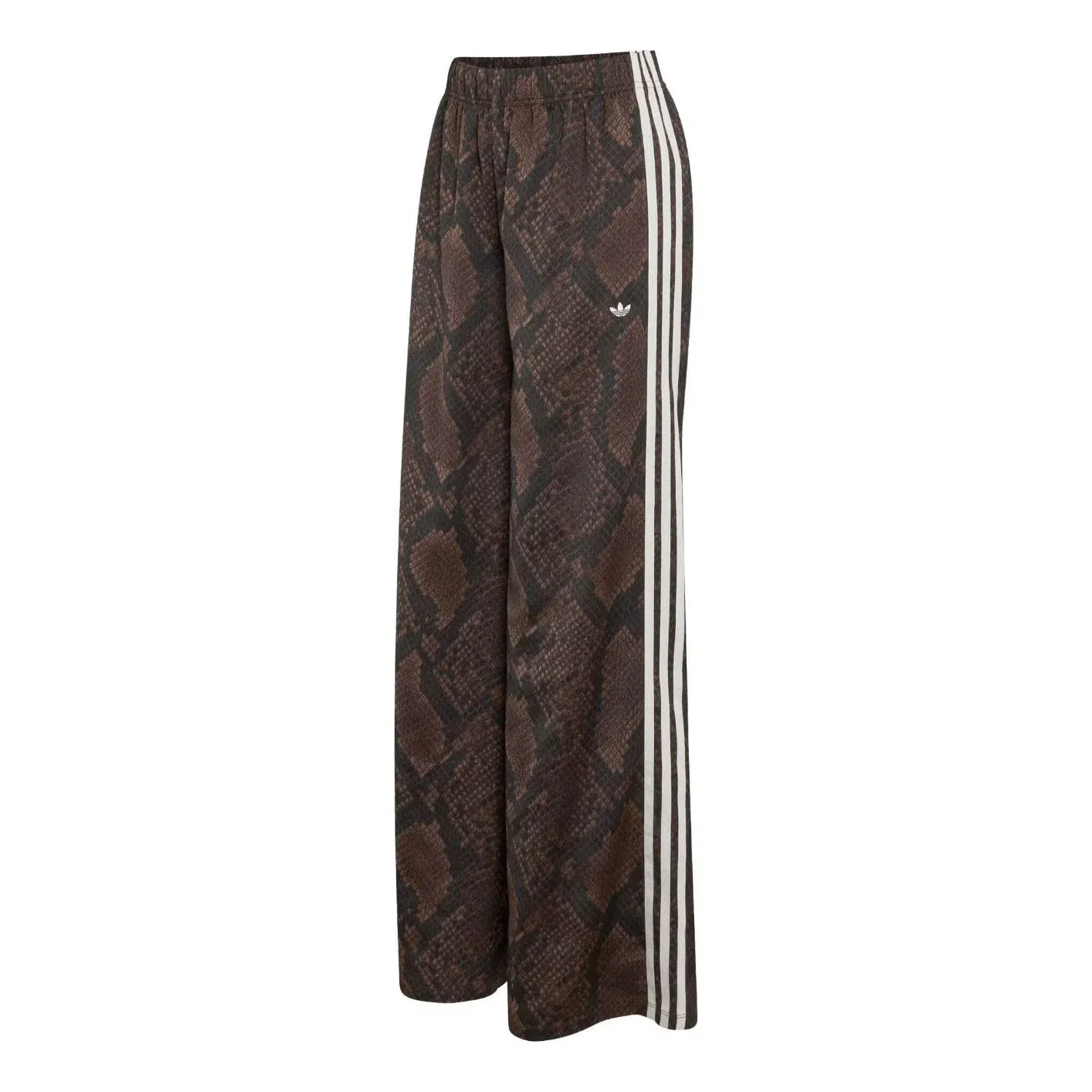 Женские брюки с широкими штанинами из атласа с змеиным принтом Satin Snake Print Wide Leg Track Pant Adidas, коричневый