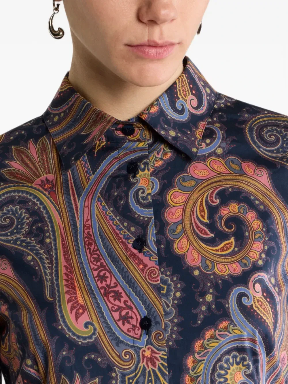 Сорочка из эластичного хлопкового поплина с мивом пейсли Etro, синий — фото 4