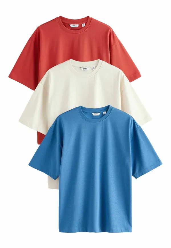 Футболки комплект 3 шт. Heavyweight t-shirts, Next, красный, ecru, белый, синий — фото 4