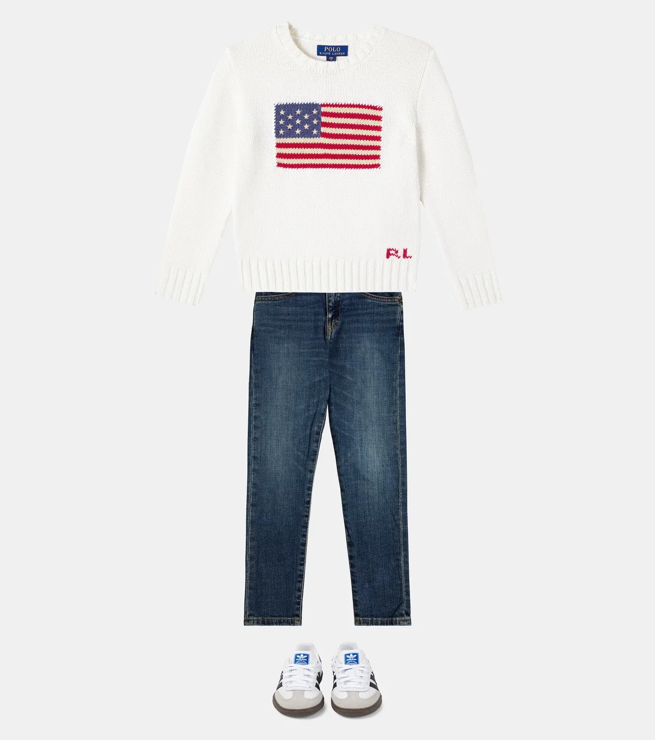Свитер хлопковый с интарсией Polo Ralph Lauren Kids, белый — фото 2