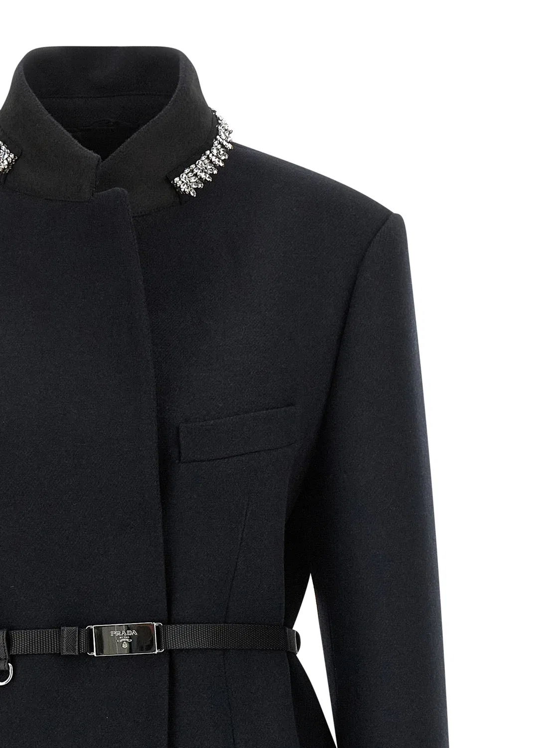 Пальто с воротником-драгоценностью Prada, синий — фото 4