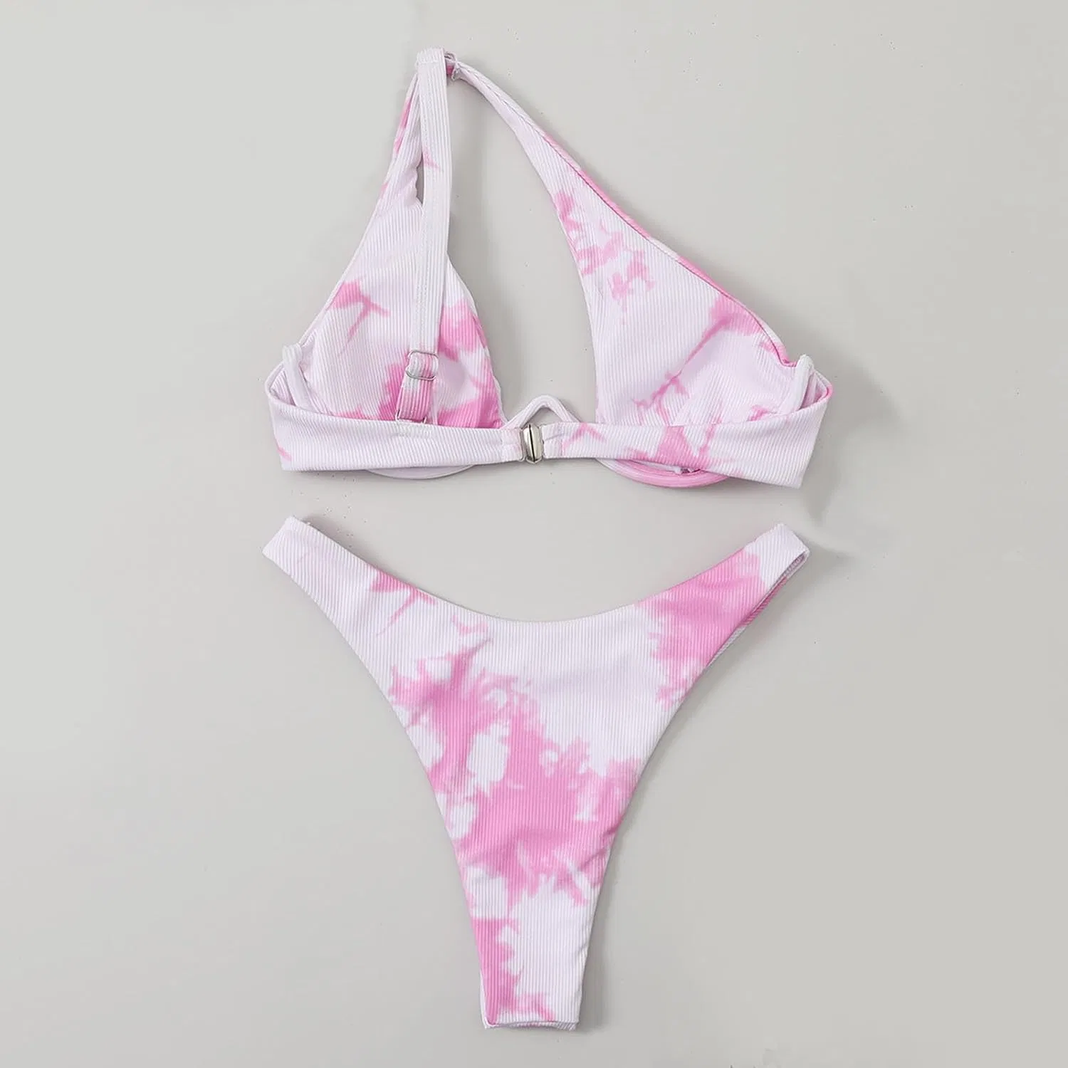 Женский бикини-комплект с одним плечом, вырезами, Pink — фото 3