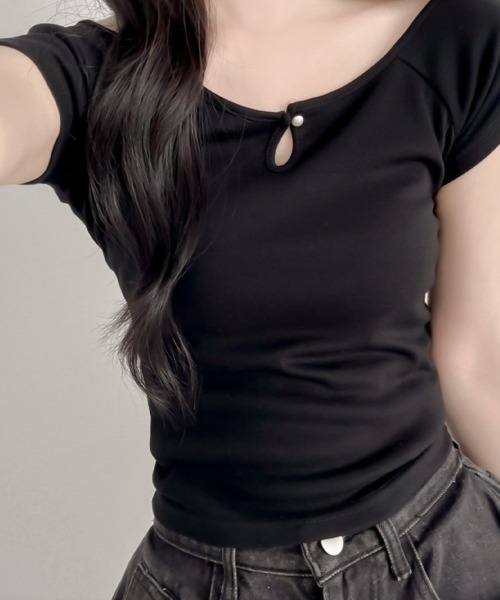 

Футболка с коротким рукавом, жемчужный принт NANAHACHI, черный