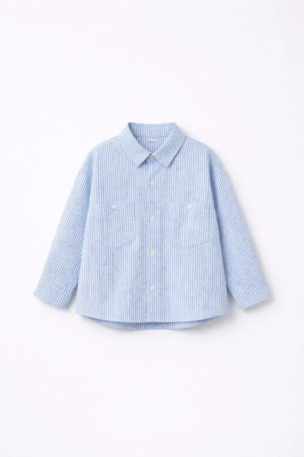 Детская рубашка для мальчиков с длинным рукавом Blue Striped Boy Shirt Babylory Kdis Store, Blue — фото 2