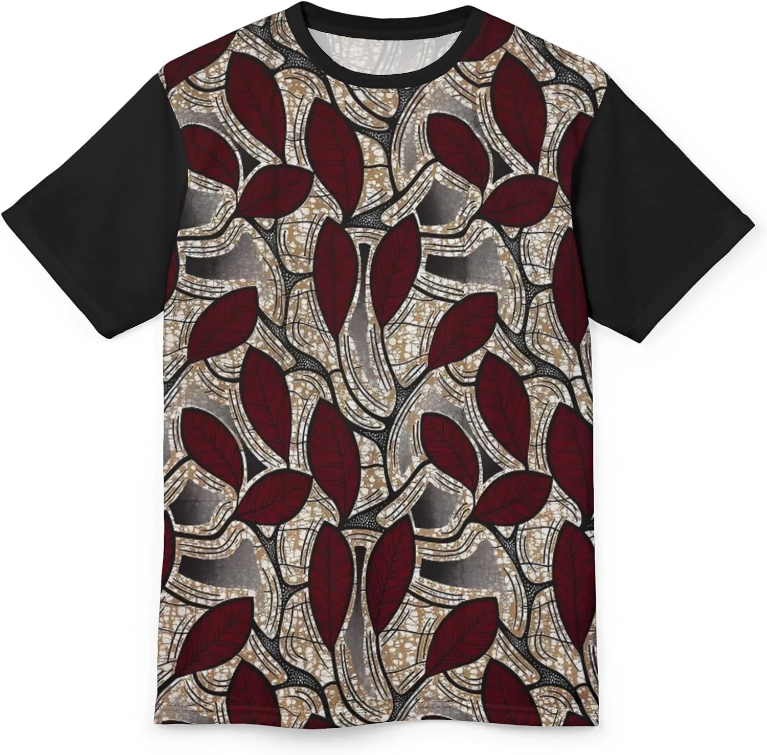 Унисекс футболка с листовым принтом, Black Stitching