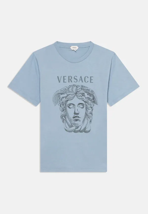 Футболка унисекс с принтом Медузы в виде контура Versace, светло-голубой/светло-серый