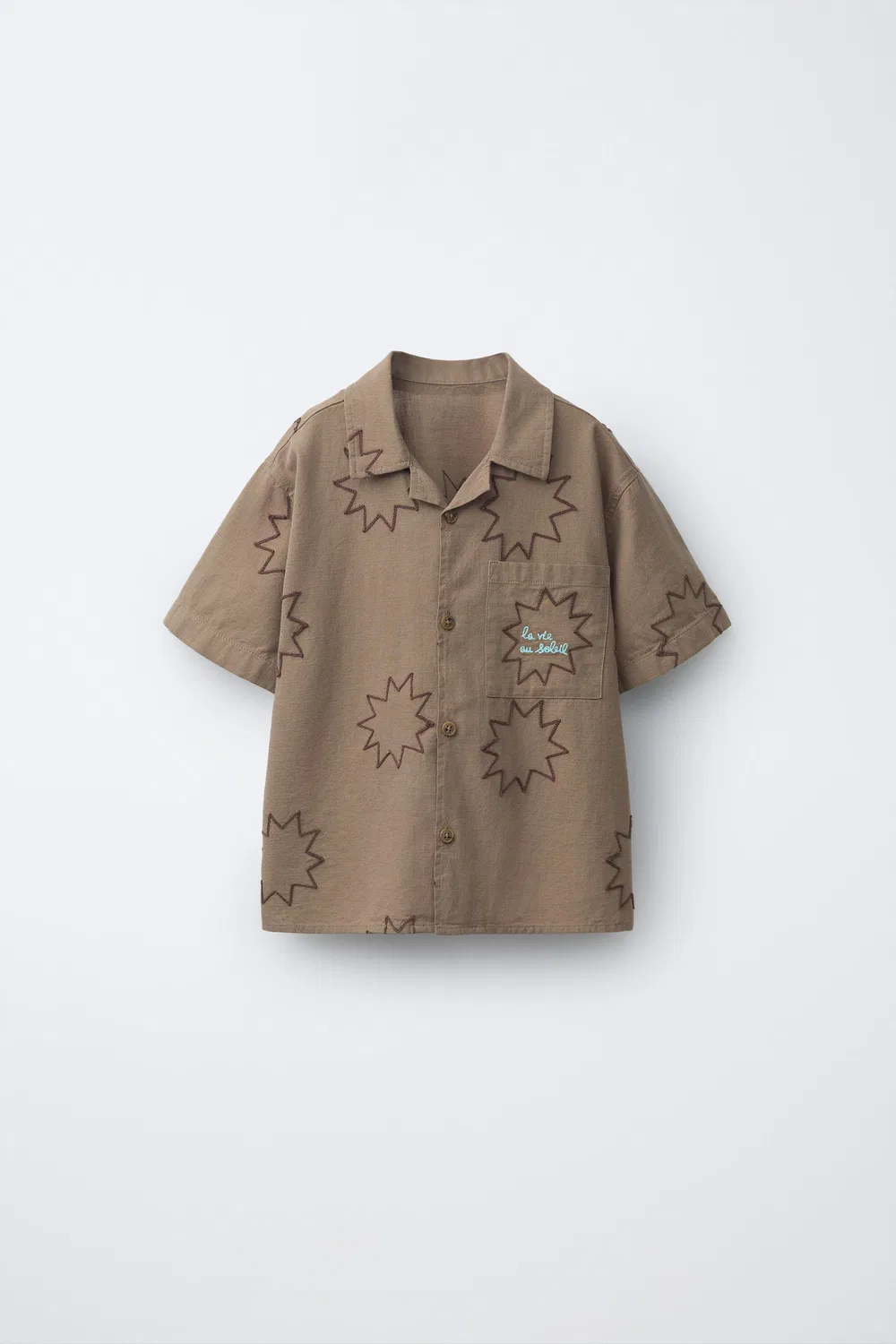 Вышитая летняя рубашка ZARA, Brown