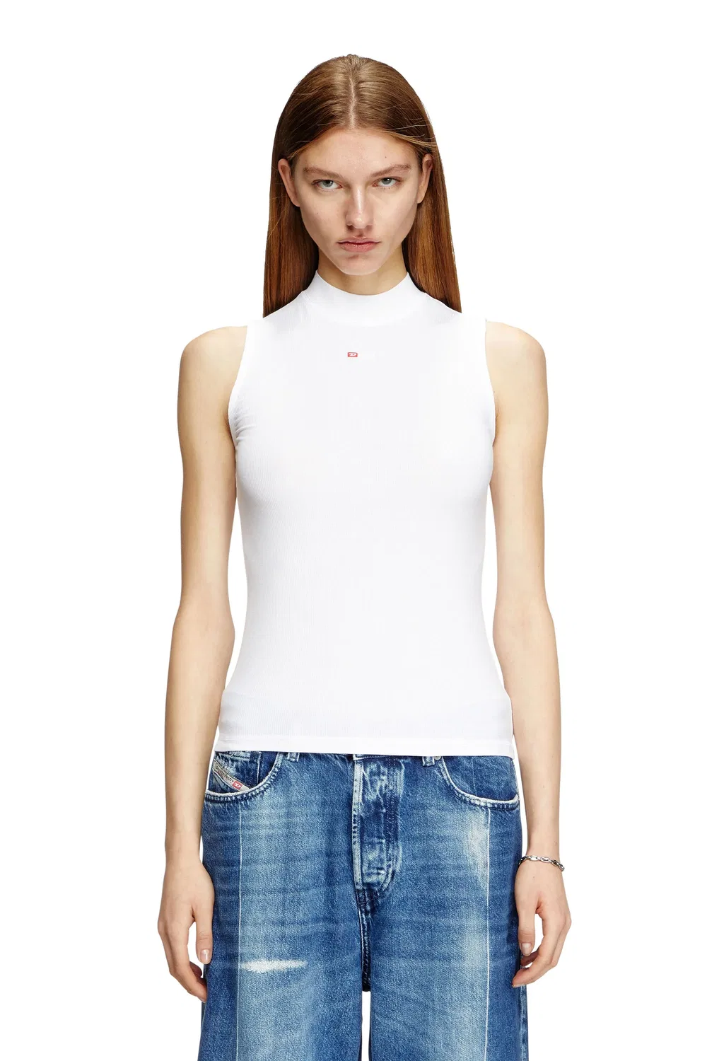 Женская майка с высоким воротом из рубчика Diesel, White