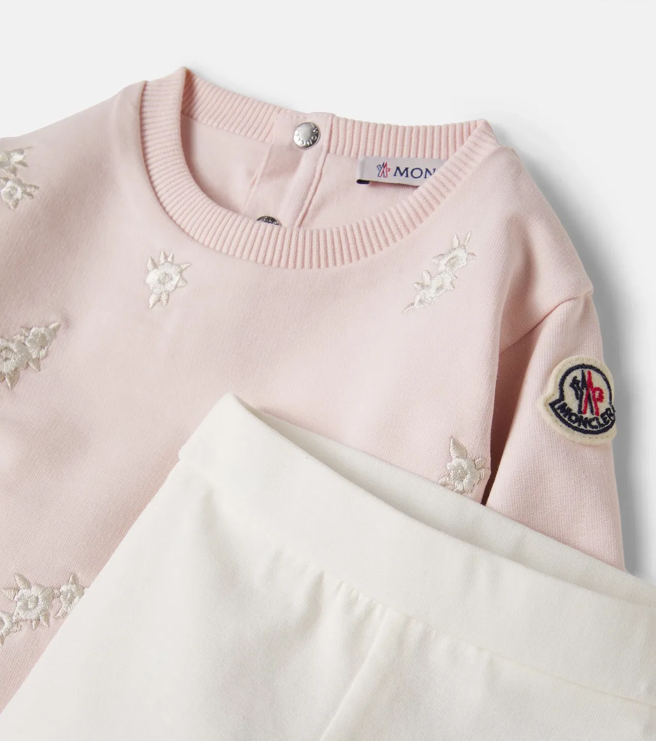 Комплект из свитшота с вышивкой и брюк из смесового хлопка Moncler Enfant, розовый — фото 4