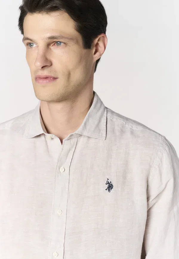 Рубашка льняная Shirt U.S. Polo Assn., Beige, бежевый — фото 4