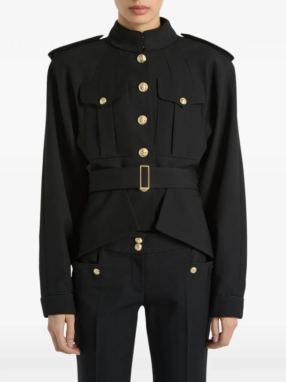 Жакет с баской и поясом Balmain, черный