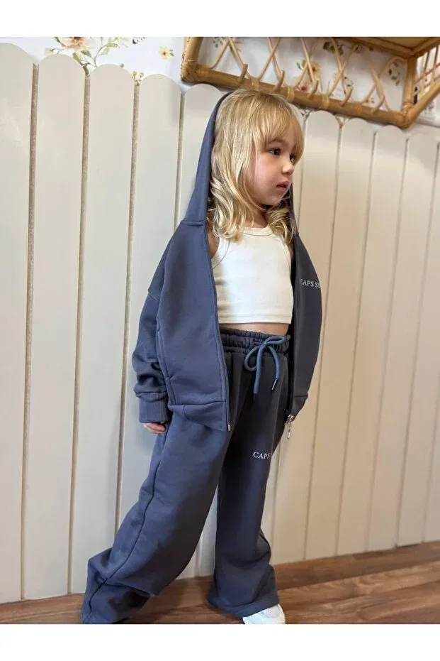 Детский спортивный костюм для девочек с капюшоном Basics Babylory Kdis Store, Gray — фото 2