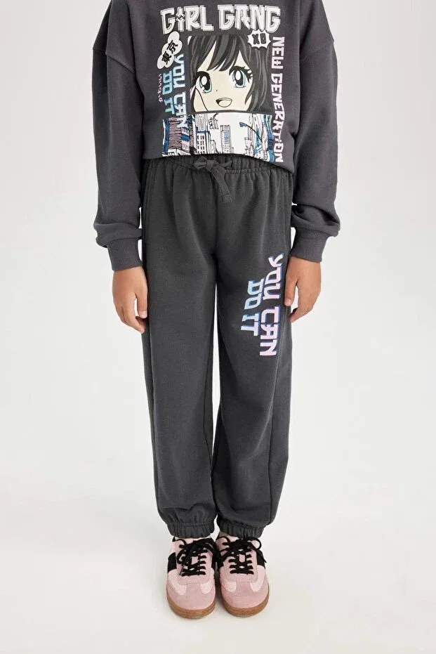 Детские спортивные штаны для девочек с принтом jogger Defacto, Anthracite — фото 4