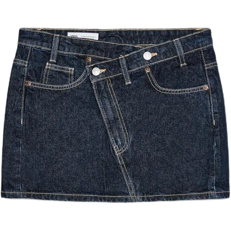 Женская джинсовая мини-юбка с завышенной талией ZARA, Dark Indigo Cyan