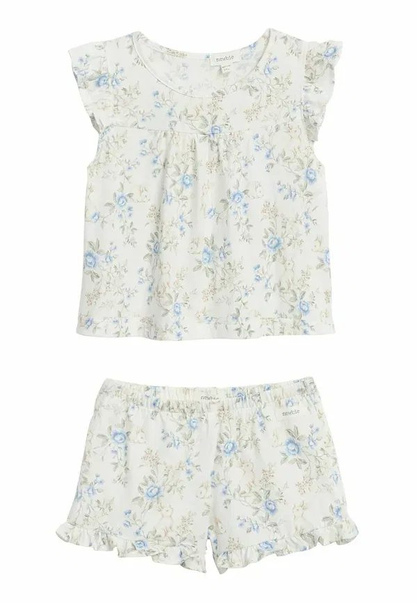 Комплект пижамы с цветочным принтом Floral pyjamas with frills unisex set, Newbie, off-white, белый