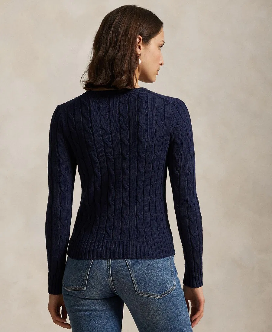 Женский свитер с круглым вырезом из хлопка, с косами Polo Ralph Lauren, Hunter Navy — фото 4