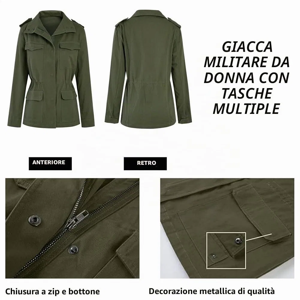 Женское джинсовое пальто с множеством карманов Military Jacket, dark blue — фото 3
