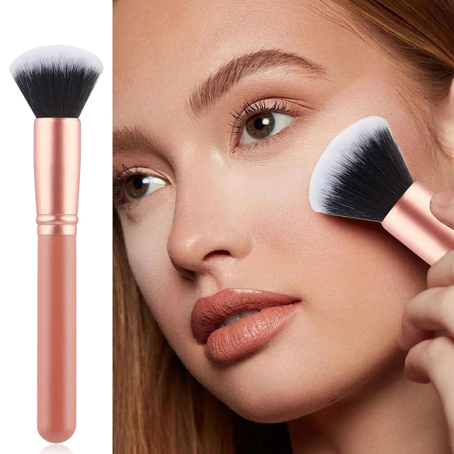 Кисть для макияжа плоская, синтетическое волокно, Fahoujs, 17 см, Powder Brush — фото 4