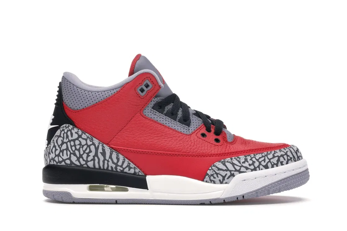 Детские кроссовки Lifestyle с принтом слоновой кости Jordan 3 Retro, Fire Red / Fire Red-Cement Grey-Black