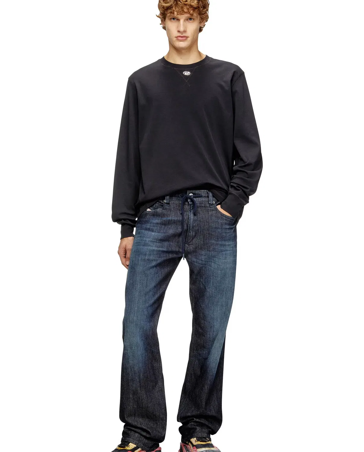 Мужская футболка с длинным рукавом хлопковая Oval D Diesel, Gris — фото 3