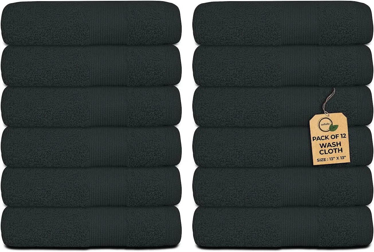 Махровая салфетка для лица 100% хлопка, набор 12 шт, 33x33 см, Black Softolle