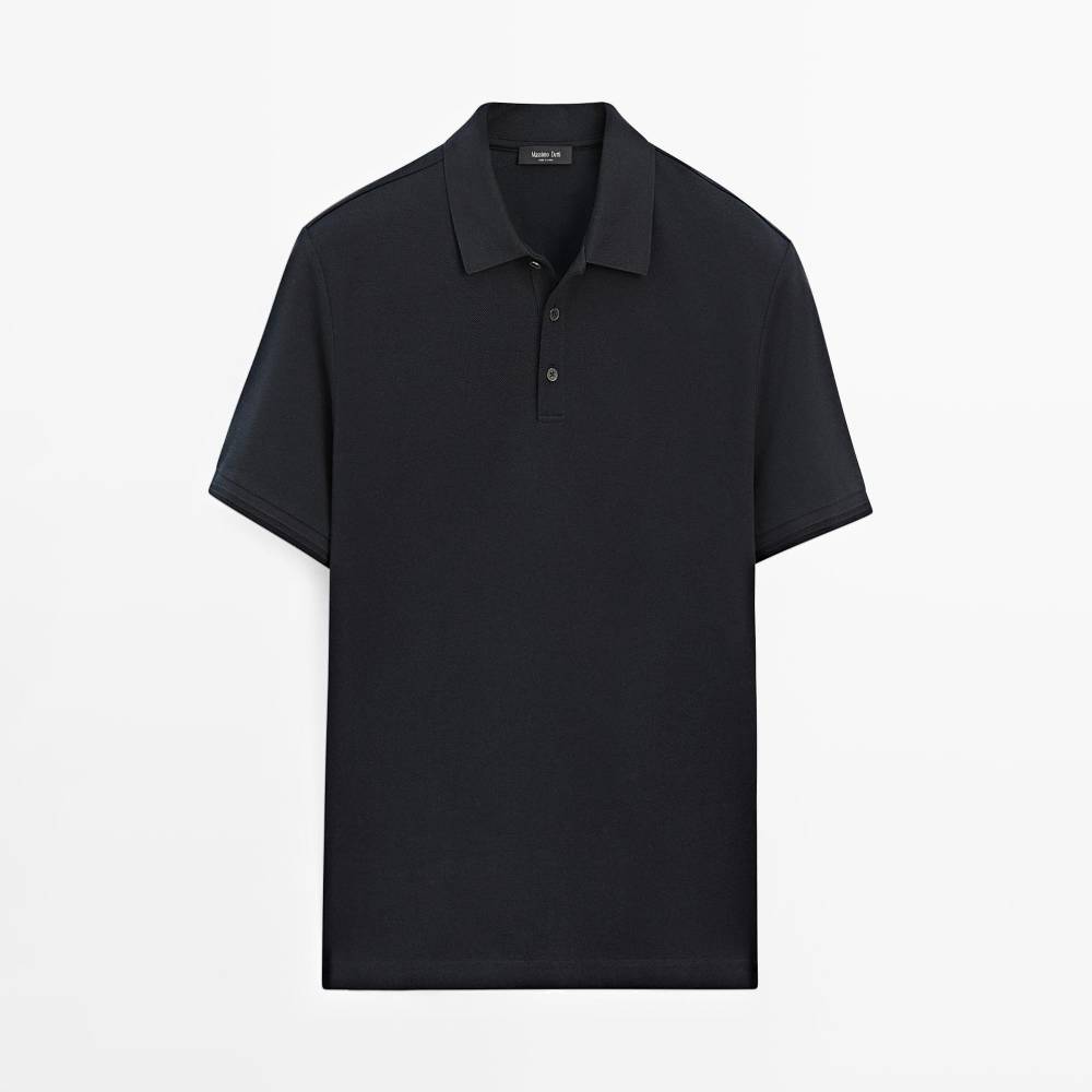 Поло Massimo Dutti 100% Cotton Short Sleeve Shirt, темно-синий