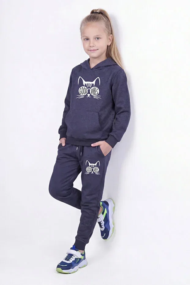 Детский комплект спортивных костюмов для девочек 3 предмета с принтом Fyk Kids, Gray-Blue-Smoked — фото 4