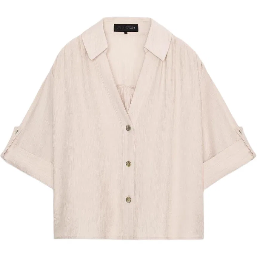 Женская рубашка с V-образным вырезом White ZARA, Raw White