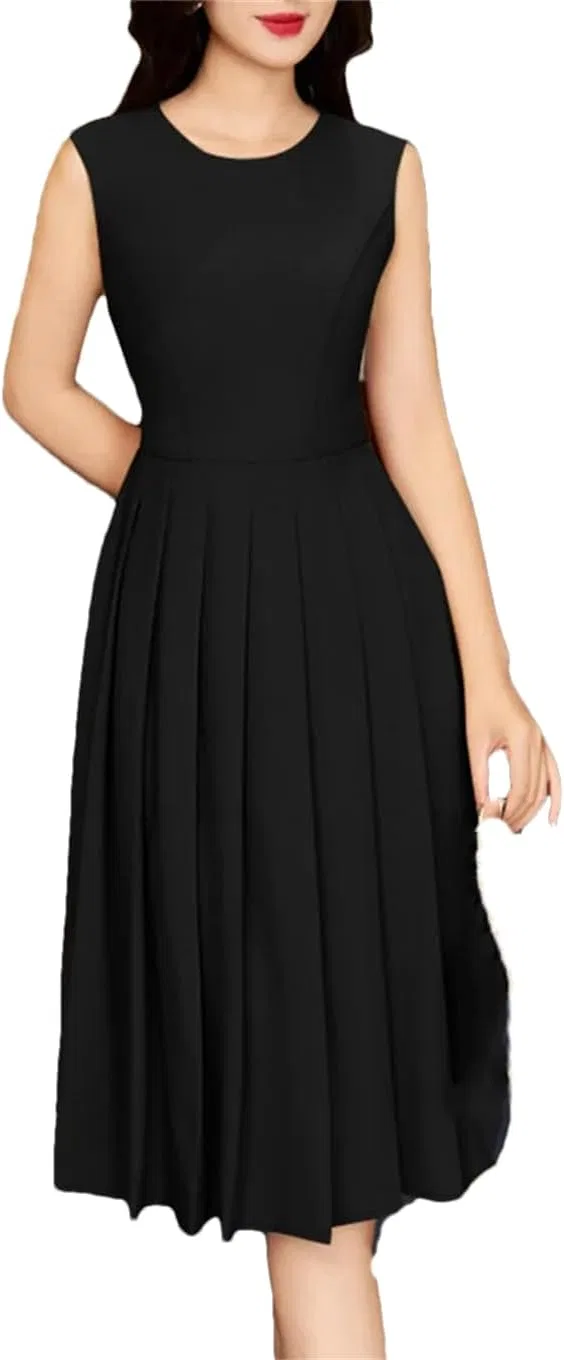 Женское платье с плиссировкой O-Neck Generic, Black