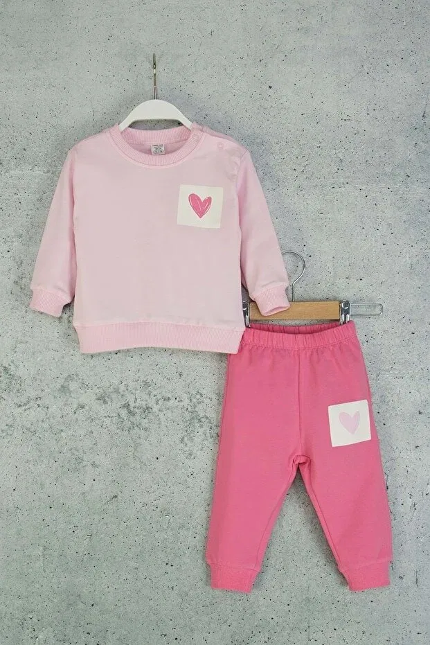 Детский комплект из свитшота и брюк для девочек с принтом Heart Printed, Ww Waka Waka Kids Store, Pink — фото 2