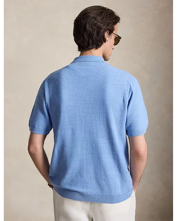 Мужской джемпер-кардиган с коротким рукавом из хлопка и льна Cotton-Linen short-sleeve cardigan Polo Ralph Lauren, Bristol Blue — фото 3