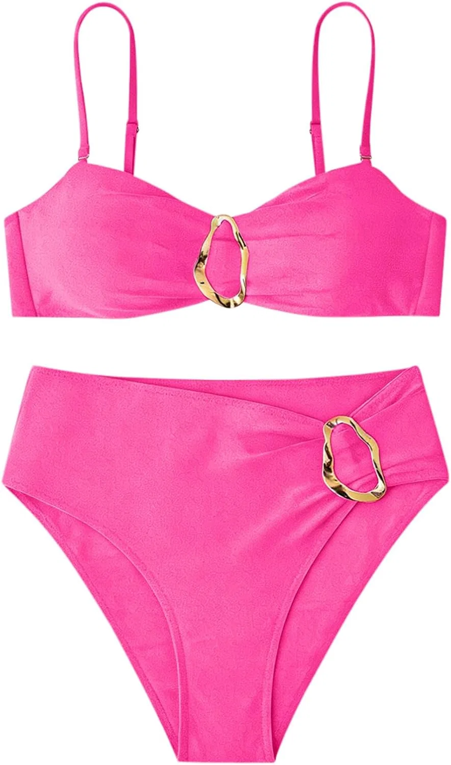 Женский бикини-комплект с металлической пряжкой и регулируемыми бретелями, Hot Pink — фото 3