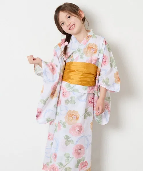 Детский комплект для девочек с принтом Yukata Set a.v.v, Ivory — фото 3