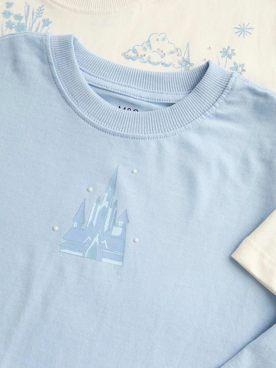 Футболка Marks & Spencer «Disney Frozen» кремового и светло-голубого цвета — фото 3