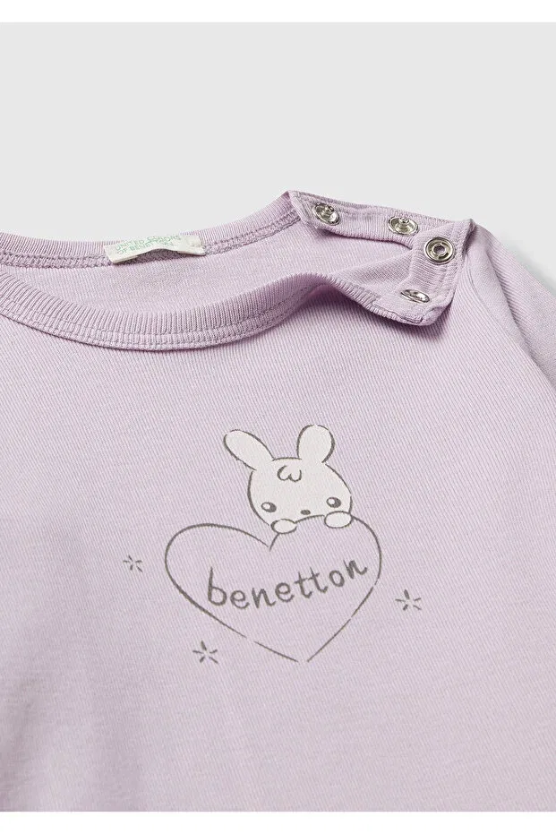 Детский хлопковое лонгслив с принтом United Colors Of Benetton, Lilac — фото 3