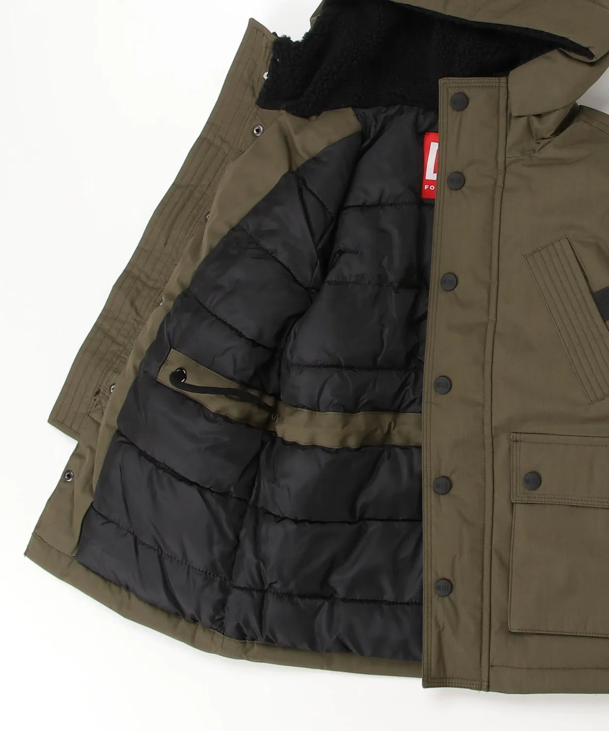 Детское худи с капюшоном и принтом DIESEL KIDS, Khaki — фото 3