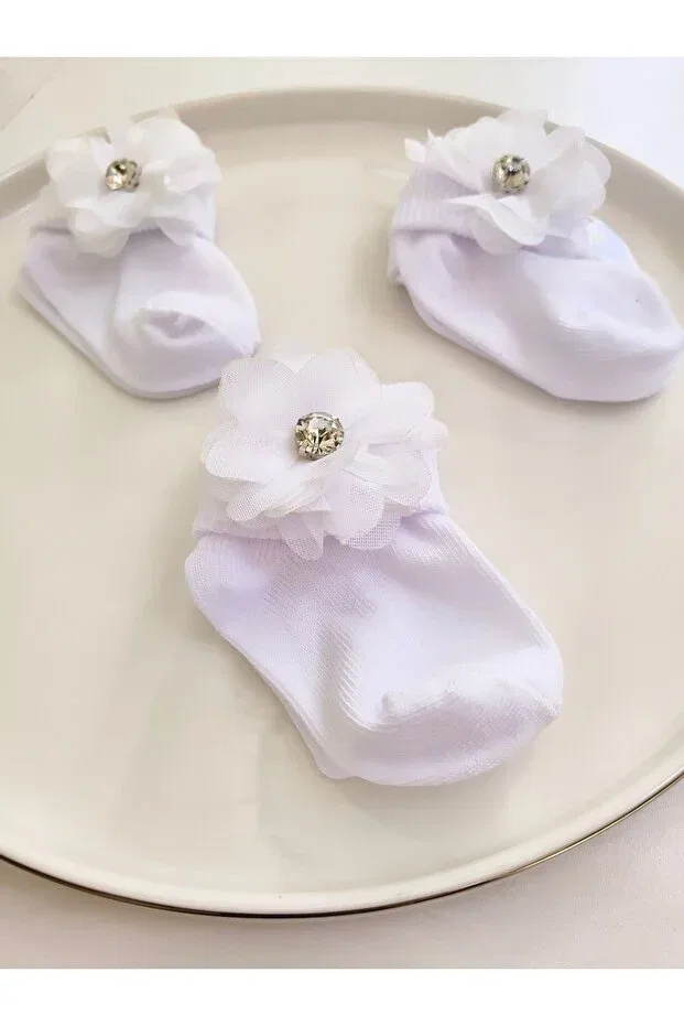 Детские носки для новорожденных с декором Minik Adimlar, White