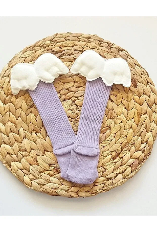 Детские носки для девочек с рисунком Lilac baby girl angel winged knee socks Asa Bebek Çocuk, Lilac