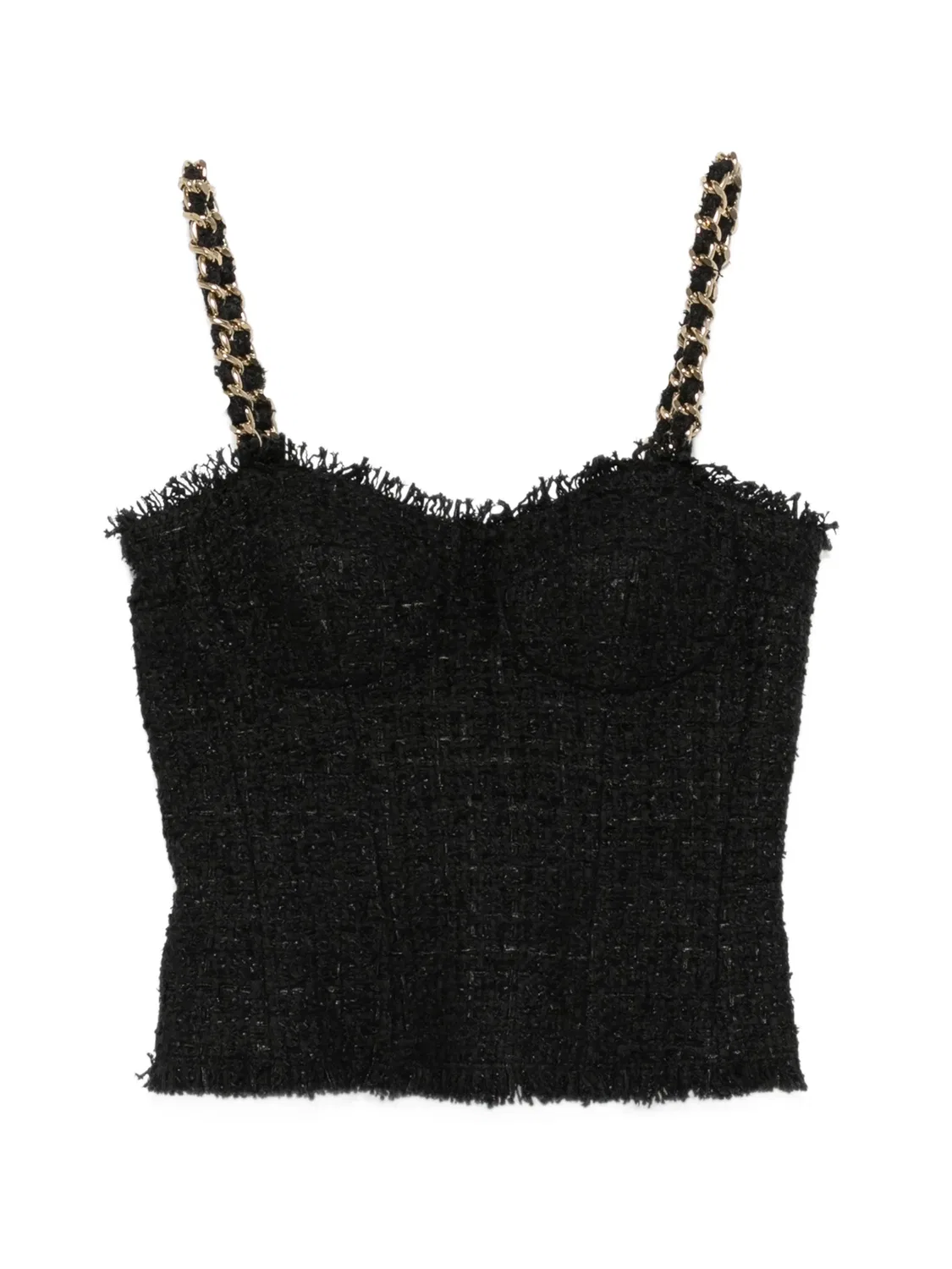 Balmain Твидовый топ с цепочками, черный