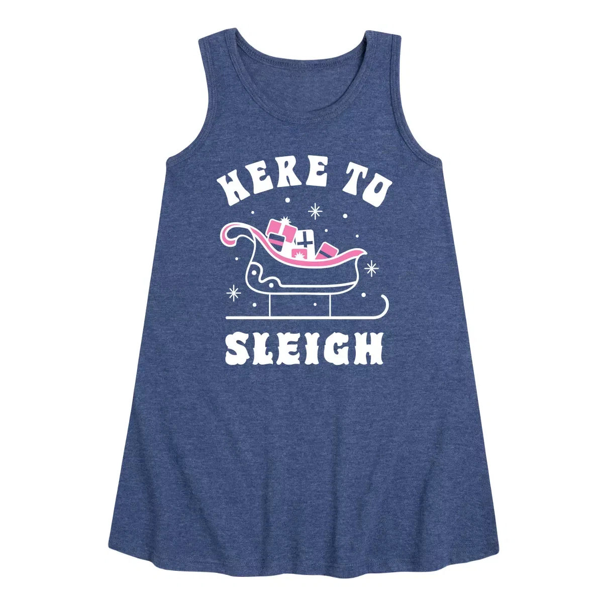 Детское платье-трапеция без рукавов Here To Sleigh Christmas Instant Message, Heather Navy