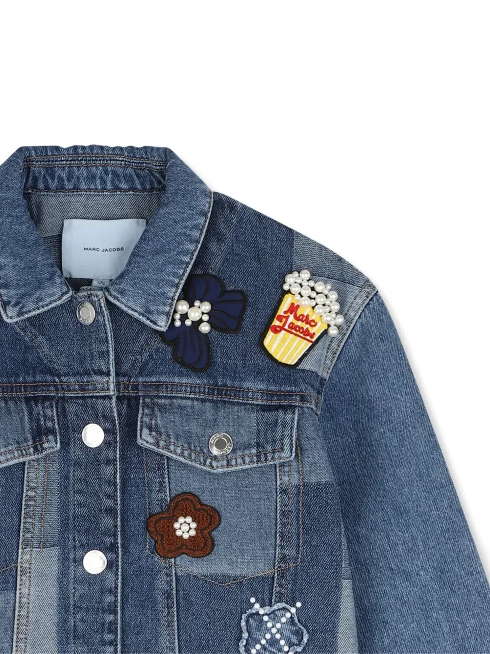 Джинсовая куртка с декором из искусственного жемчуга и пэчворка Marc Jacobs Kids, синий — фото 3