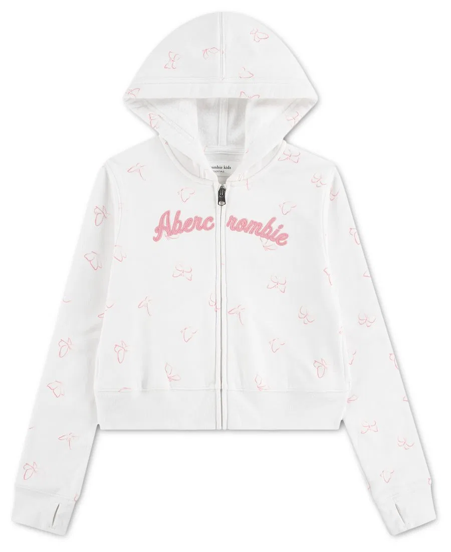 Детский худи с принтом, на молнии, с капюшоном, с длинным рукавом abercrombie kids, Flutter White