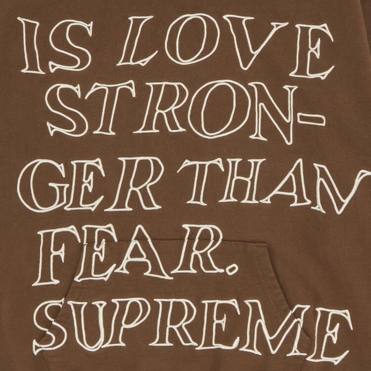 Толстовка Supreme Stronger Than Fear Hooded Sweatshirt 'Olive Brown', коричневый — фото 3