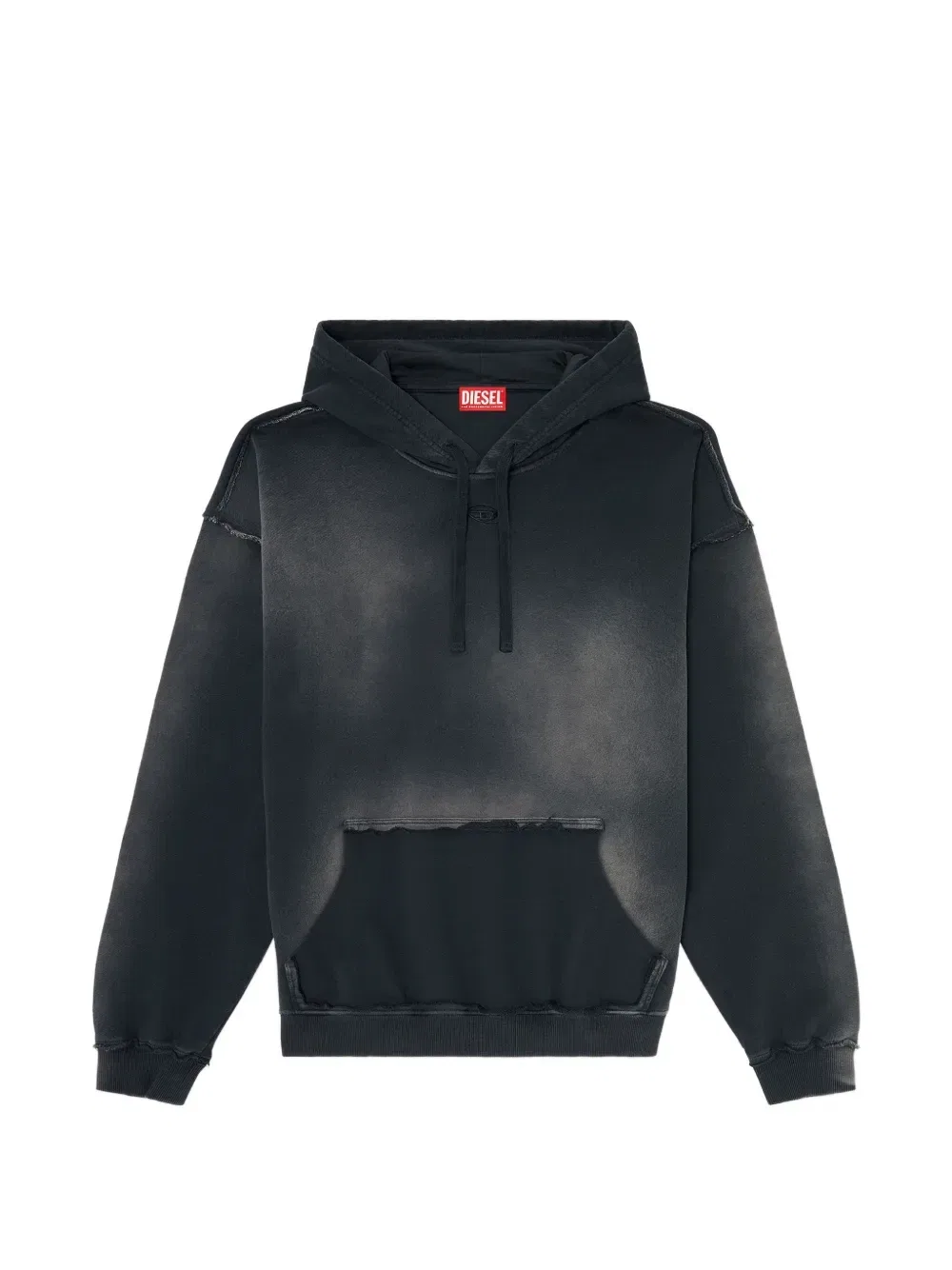 Выцветшее хлопковое худи с оборванными деталями Diesel, черный